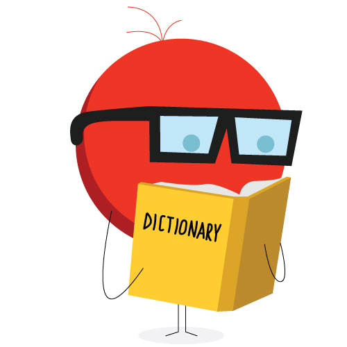 icon symbol representing  a person with eyeglasses reading the dictionary