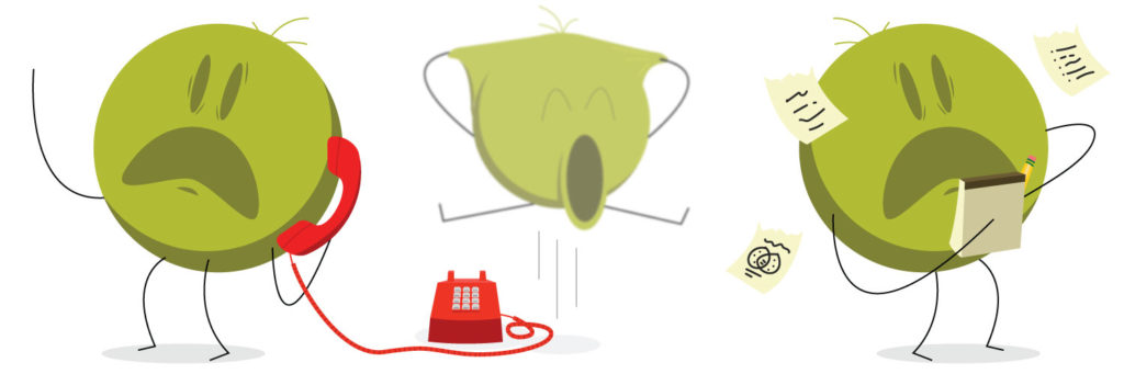 icon symbols representing an hr person on the phone and doing reports panicking from work overload 