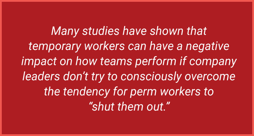 text quote talking about possible negative impact of temporary employees on the rest of the workforce