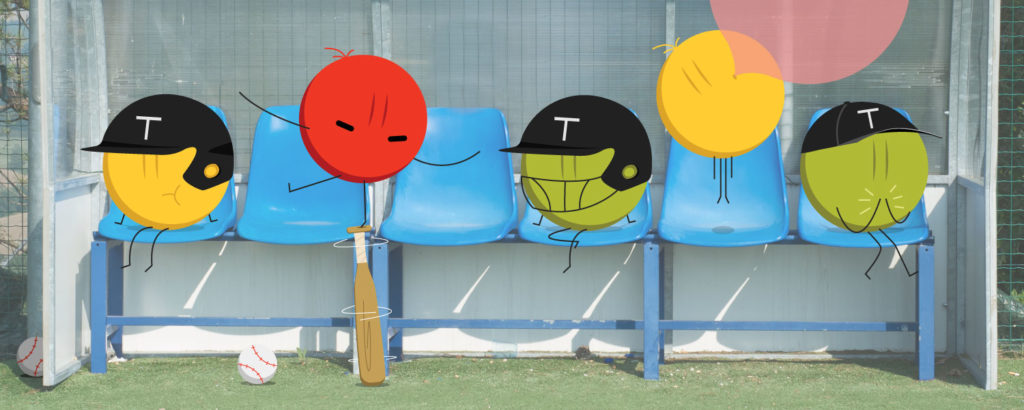 illustration using icon symbols to symbolize baseball players sitting on the bench