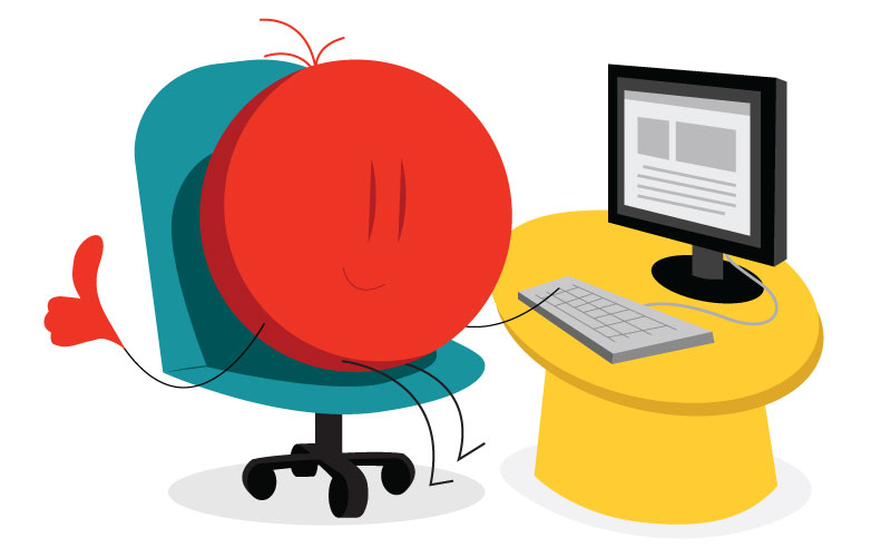 icon symbol showing temporary employee sitting at a desk working on a computer