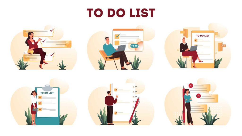 illustration of employees working remotely reviewing their to-do lists
