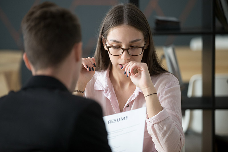 young job applicant not prepared for interview bites fingernails